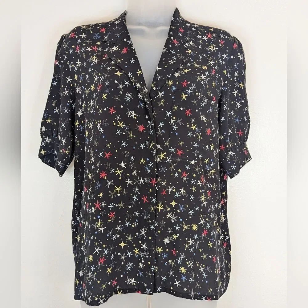 Anine Bing Silk Seastar Preppy Coastal Nautical Whimsigoth Beach Girl Top S